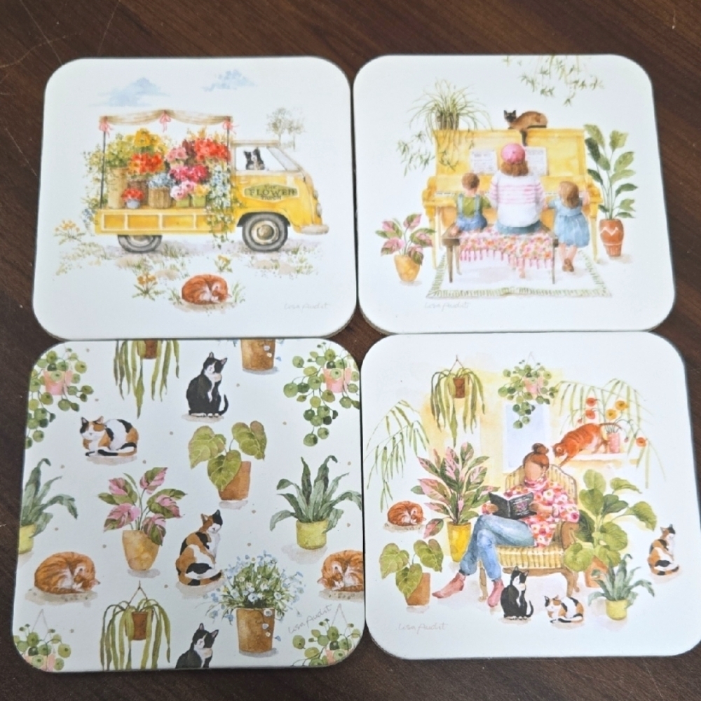 Legacy Publishing Set of 4 Cork Backed Dog and Cat Floral Print Coasters